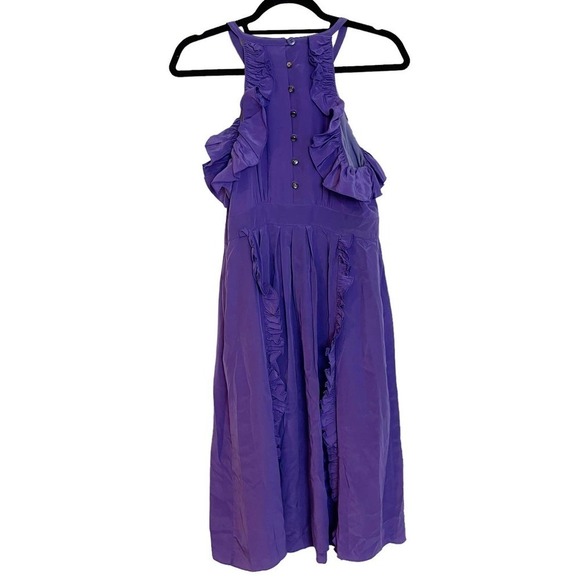 TIBI 100% Silk Purple Knee Length Racer Back Pleated Dress Size 6 - Picture 7 of 15